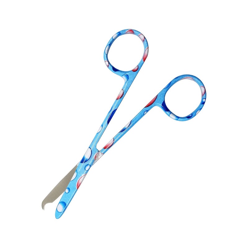 CYNAMED Suture Stitch Scissors 4.5" with Crescent Delicate Hook- Perfect for Suture Removal, First Aid, EMS Training and More Premium Quality Instrument- Stainless Steel (Bubbles, Blue) - Image 1